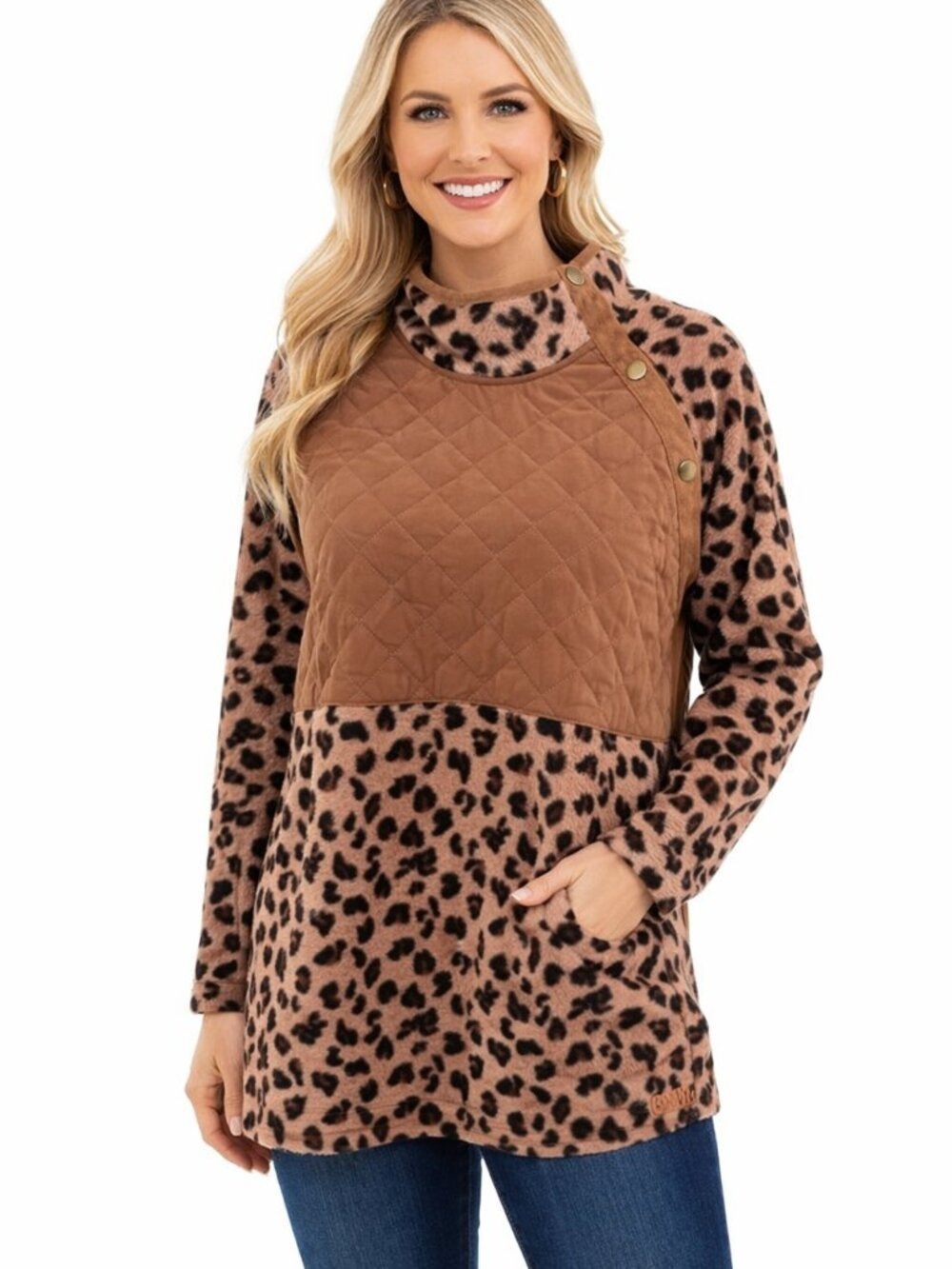NWT Marleylilly Quilted Leopard Yoke Pullover | Dolman Sleeves | XL